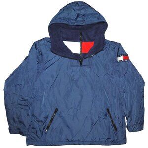 Vintage Tommy Hilfiger Jeans Big Flag Fleece Lined Pullover Windbreaker Jacket L